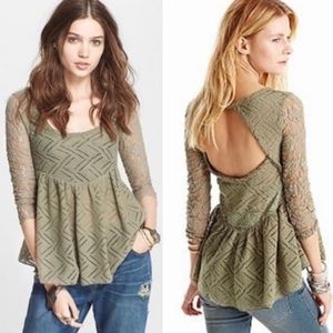 Free People Olive and Cream Gracie Top